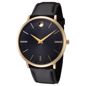 Movado Ultra Slim Black Dial Black Leather Strap Watch For Men - 0607087 Authentic Buy Shop Now