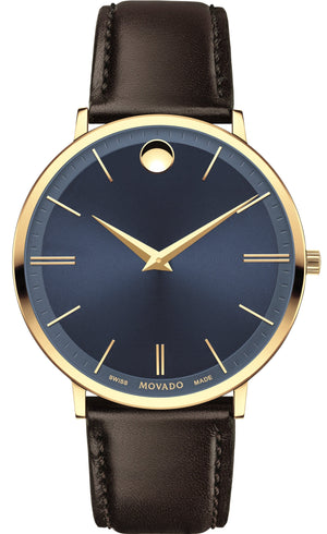 Movado Ultra Slim Blue Dial Brown Leather Strap Watch For Men - 0607088 Authentic Buy Shop Now