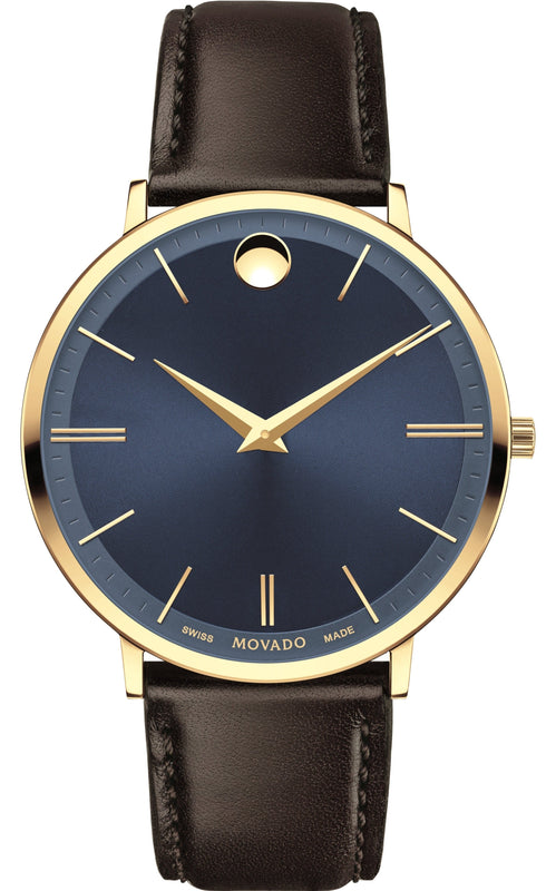 Movado Ultra Slim Blue Dial Brown Leather Strap Watch For Men - 0607088 Authentic Buy Shop Now