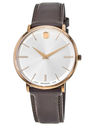Movado Ultra Slim White Dial Brown Leather Strap Watch For Men - 0607089 Authentic Buy Shop Now