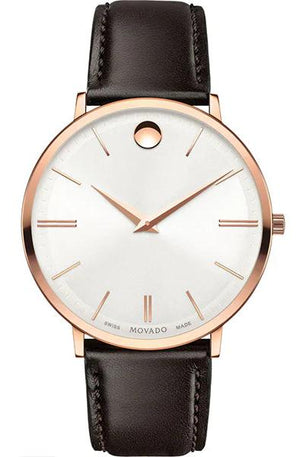 Movado Ultra Slim White Dial Brown Leather Strap Watch For Men - 0607089 Authentic Buy Shop Now