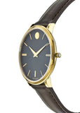 Movado Ultra Slim Blue Dial Brown Leather Strap Watch For Women - 0607092 Authentic Buy Shop Now