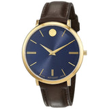 Movado Ultra Slim Blue Dial Brown Leather Strap Watch For Women - 0607092 Authentic Buy Shop Now
