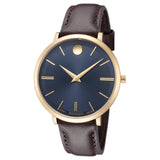 Movado Ultra Slim Blue Dial Brown Leather Strap Watch For Women - 0607092 Authentic Buy Shop Now