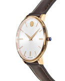 Movado Ultra Slim Silver Dial Brown Leather Strap Watch For Women - 0607093 Authentic Buy Shop Now