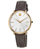 Movado Ultra Slim Silver Dial Brown Leather Strap Watch For Women - 0607093 Authentic Buy Shop Now