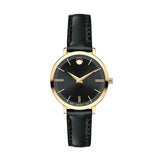 Movado Ultra Slim Black Dial Black Leather Strap Watch For Women - 0607095 Authentic Buy Shop Now