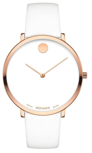 Movado Museum 70th Anniversary Special Edition White Dial White Leather Strap Watch For Women - 0607139 Authentic Buy Shop Now