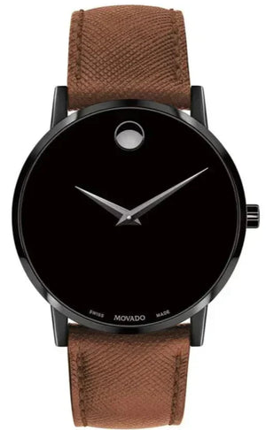 Movado Museum Classic Black Dial Brown Leather Strap Watch for Men - 0607198 Authentic Buy Shop Now