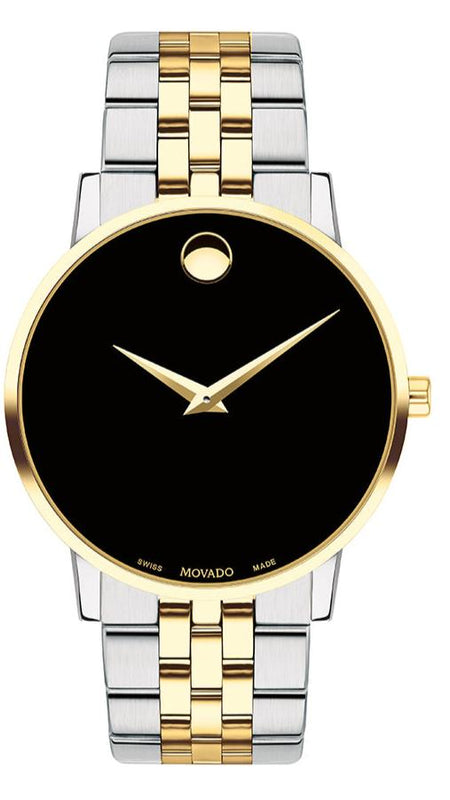 Movado Museum Classic Black Dial Two Tone Steel Strap Watch for Men - 0607200 Authentic Buy Shop Now