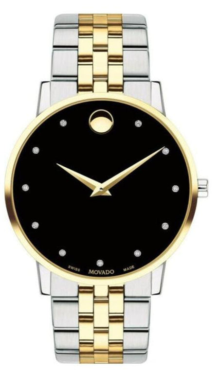 Movado Museum Classic Diamonds Black Dial Two Tone Steel Strap Watch for Men - 0607202 Authentic Buy Shop Now