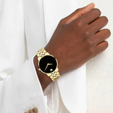 Movado Museum Classic Quartz Black Dial Gold Steel Strap Watch for Men - 0607203 Authentic Buy Shop Now