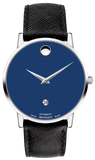 Movado Museum Classic Blue Dial Black Leather Strap Watch for Men - 0607197 Authentic Buy Shop Now