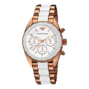 Emporio Armani Sportivo White Dial Rose Gold & White Steel Strap Watch For Women - AR5942 Authentic Buy Shop Now