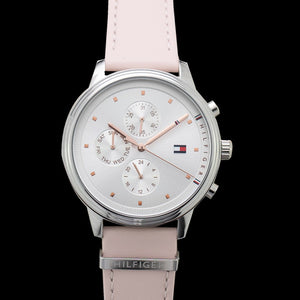 Tommy Hilfiger Blake Chronograph Silver Dial Pink Leather Strap Watch For Women - 1781906 Authentic Buy Shop Now
