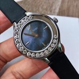 Swarovski Lovely Crystals Mother of Pearl Black Dial Black Leather Strap Watch for Women - 5242898 Authentic Buy Shop Now