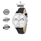 Maserati Ricordo Silver Dial Black Leather Strap Watch For Men - R8871633001 Authentic Buy Shop Now