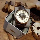 Fossil Flynn Mechanical Skeleton Beige Dial Brown Leather Strap Watch for Men - BQ2215 Authentic Buy Shop Now