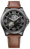 Tommy Hilfiger Bruce Automatic Black Dial Brown Leather Strap Watch for Men - 1791280 Authentic Buy Shop Now
