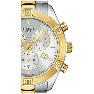 Tissot PR 100 Sport Chic Chronograph Silver Dial Two Tone Steel Strap Watch For Women - T101.917.22.031.00 Authentic Buy Shop Now