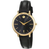 Movado Ultra Slim Black Dial Black Leather Strap Watch For Women - 0607095 Authentic Buy Shop Now