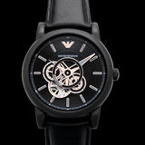 Emporio Armani Luigi Automatic Skeleton Black Dial Black Leather Strap Watch For Men - AR60012 Authentic Buy Shop Now