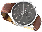 Tommy Hilfiger West Chronograph Grey Dial Brown Leather Strap Watch For Men - 1791710 Authentic Buy Shop Now