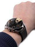 Diesel Uber Chief Two Hand Black Dial Black Leather Strap Watch For Men - DZ7377 Authentic Buy Shop Now