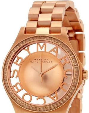 Marc Jacobs Henry Transparent Rose Gold Dial Rose Gold Steel Strap Watch for Women - MBM3339 Authentic Buy Shop Now