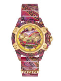 Versace Icon Active Chronograph Quartz Gold Dial Red Leather Strap Watch For Men - VEZ701222 Authentic Buy Shop Now