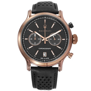 Maserati Legend Chronograph Black Dial Black Leather Strap Watch For Men - R8871638001 Authentic Buy Shop Now