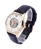 Emporio Armani Meccanico White Skeleton Dial Black Leather Strap Watch For Men - AR1924 Authentic Buy Shop Now