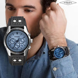 Fossil Coachman Chronograph Blue Dial Black Leather Strap Watch for Men - CH2564 Authentic Buy Shop Now