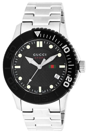 Gucci G Timeless Black Dial Silver Steel Strap Watch For Men - YA126249 Authentic Buy Shop Now