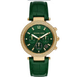 Michael Kors Parker Chronograph Green Dial Green Leather Strap Watch For Women - MK6985 Authentic Buy Shop Now