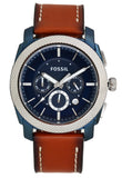 Fossil Machine Chronograph Blue Dial Brown Leather Strap Watch for Men - FS5232 Authentic Buy Shop Now