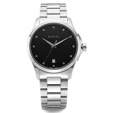 Gucci G Timeless Diamonds Black Dial Silver Steel Strap Watch For Men - YA126456 Authentic Buy Shop Now