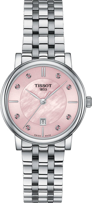 Tissot T Classic Carson Premium Lady Mother of Pearl Pink Dial Silver Steel Strap Watch For Women - T122.210.11.159.00 Authentic Buy Shop Now