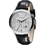 Emporio Armani Classic Chronograph Silver Dial Black Leather Strap Watch For Men - AR2432 Authentic Buy Shop Now