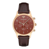 Emporio Armani Classic Chronograph Burgundy Dial Brown Leather Strap Watch For Men - AR1890 Authentic Buy Shop Now