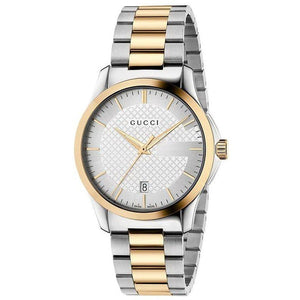Gucci G Timeless Silver Dial Two Tone Steel Strap Watch For Men - YA126474 Authentic Buy Shop Now