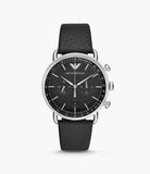 Emporio Armani Aviator Chronograph Black Dial Black Leather Strap Watch For Men - AR11143 Authentic Buy Shop Now