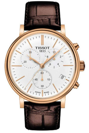Tissot Carson Premium Chronograph White Dial Brown Leather Strap Watch For Men - T122.417.36.011.00 Authentic Buy Shop Now