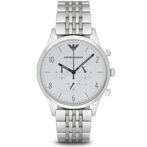 Emporio Armani Classic Chronograph Silver Dial Silver Steel Strap Watch For Men - AR1879 Authentic Buy Shop Now