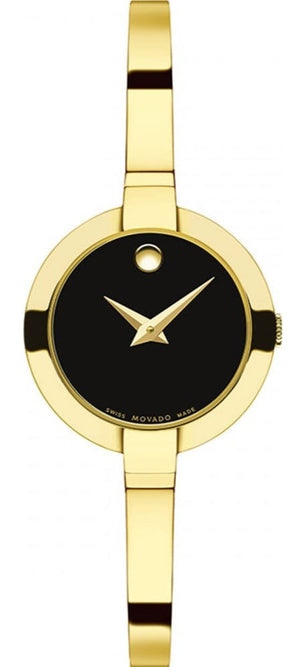 Movado Bela Black Dial Gold Steel Strap Watch For Women - 0606999 Authentic Buy Shop Now