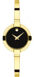 Movado Bela Black Dial Gold Steel Strap Watch For Women - 0606999 Authentic Buy Shop Now