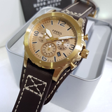 Fossil Nate Chronograph Gold Dial Brown Leather Strap Watch for Men - JR1495 Authentic Buy Shop Now