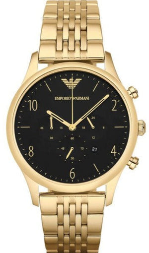 Emporio Armani Classic Chronograph Black Dial Gold Steel Strap Watch For Men - AR1893 Authentic Buy Shop Now