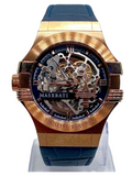 Maserati Automatic Skeleton Dial Rose Gold Blue Leather Strap Watch For Men - R8821108022 Authentic Buy Shop Now