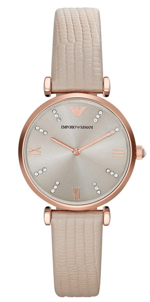 Emporio Armani Gianni T Bar Gunmetal Dial Beige Leather Strap Watch For Women - AR1681 Authentic Buy Shop Now